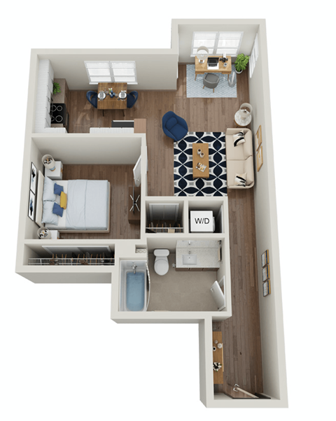 Floor plan for 1 bed, 1 bath, 772 sqft